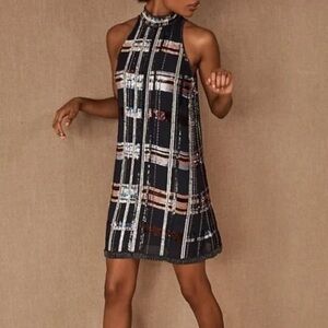 Anthropologie Black and White Plaid Midi Dress